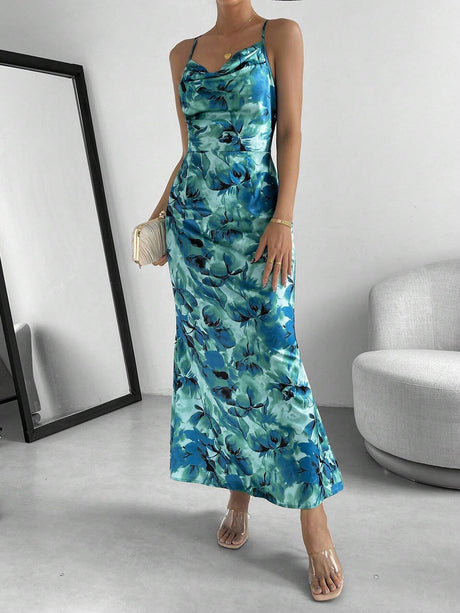 Buy SHEIN Priv̩ Floral Print Draped Collar Cami Dress in Pakistan