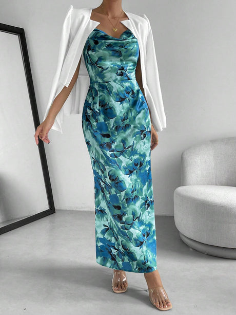 Buy SHEIN Priv̩ Floral Print Draped Collar Cami Dress in Pakistan