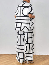 Buy SHEIN Privé Geo Print Shirt & Wide Leg Pants in Pakistan