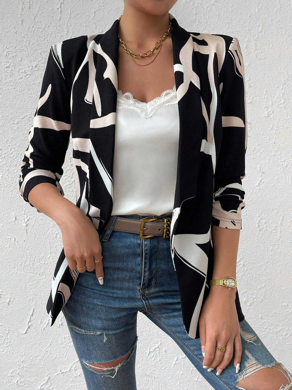 Buy SHEIN Priv̩ Graphic Print Shawl Neck Blazer in Pakistan