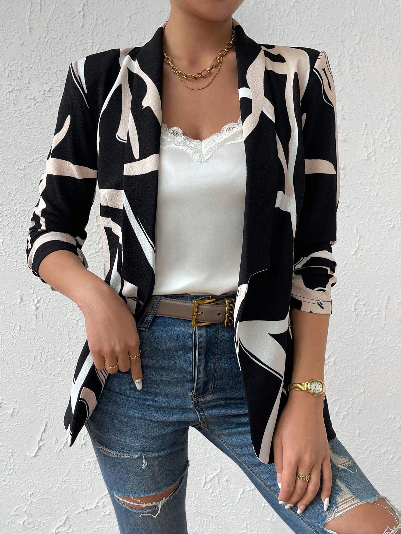 Buy SHEIN Priv̩ Graphic Print Shawl Neck Blazer in Pakistan