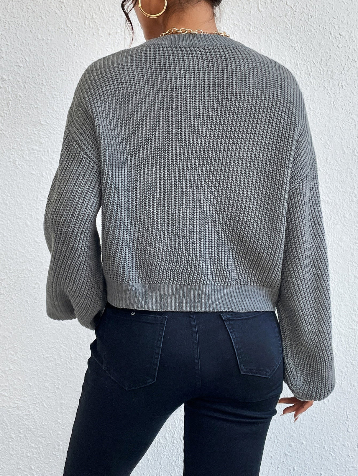 Buy SHEIN Privé Lace Up Front Drop Shoulder Sweater in Pakistan
