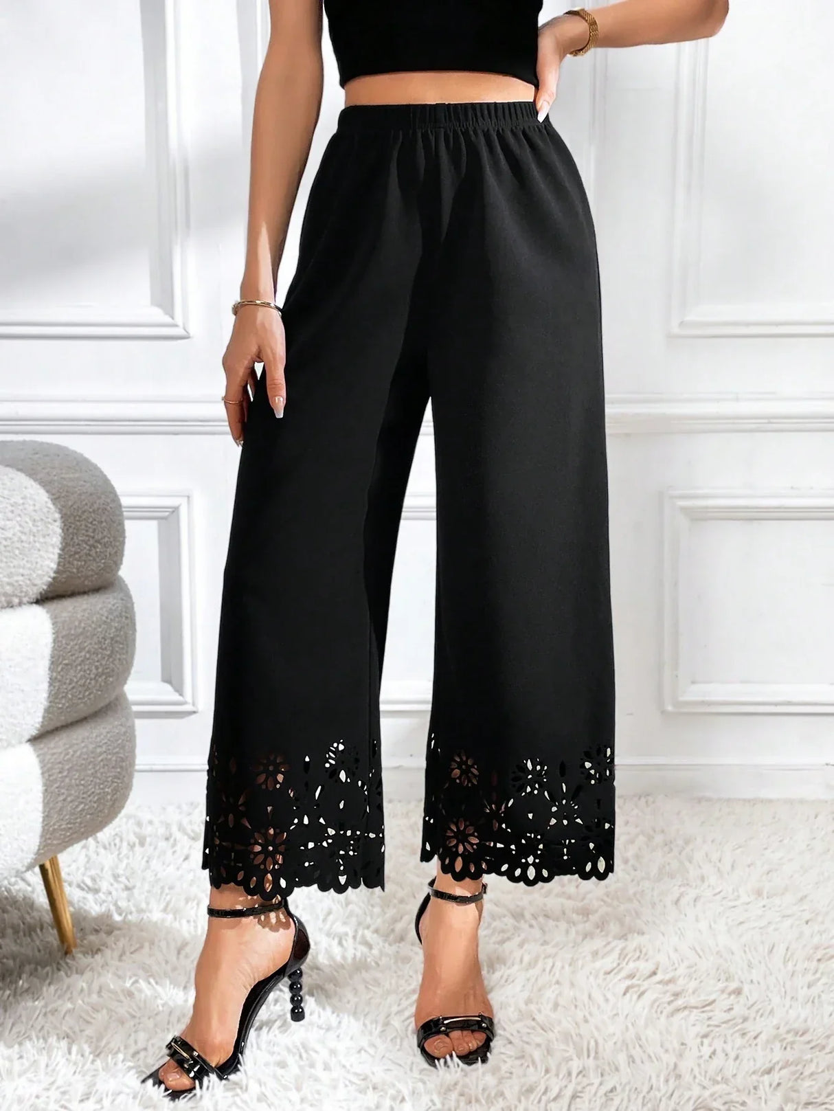Buy SHEIN Privé Laser Cut Out Wide Leg Pants in Pakistan