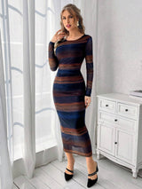 Buy SHEIN Priv̩ Mesh Gradient Print Pleated Bodycon Dress in Pakistan