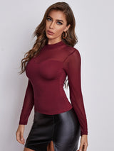 Buy SHEIN Priv̩ Mesh Yoke Solid Tee in Pakistan