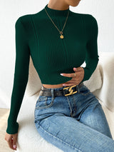 Buy SHEIN Priv̩ Mock Neck Cable Knit Crop Sweater in Pakistan