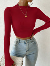 Buy SHEIN Priv̩ Mock Neck Ribbed Knit Crop Sweater in Pakistan