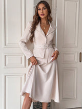 Buy SHEIN Privé Peak Collar Buckle Belted Blazer & Flare Skirt in Pakistan