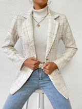Buy SHEIN Priv̩ Plaid Pattern Lapel Neck Single Button Tweed Blazer in Pakistan
