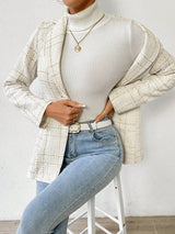 Buy SHEIN Priv̩ Plaid Pattern Lapel Neck Single Button Tweed Blazer in Pakistan