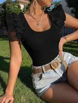 Buy SHEIN Priv̩ Ruffle Trim Scoop Neck Tee in Pakistan