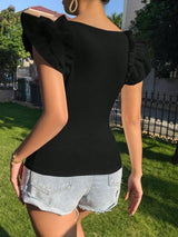 Buy SHEIN Priv̩ Ruffle Trim Scoop Neck Tee in Pakistan