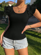 Buy SHEIN Priv̩ Ruffle Trim Scoop Neck Tee in Pakistan