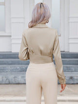 Buy SHEIN Priv̩ Shawl Collar Button Front Crop Blouse in Pakistan