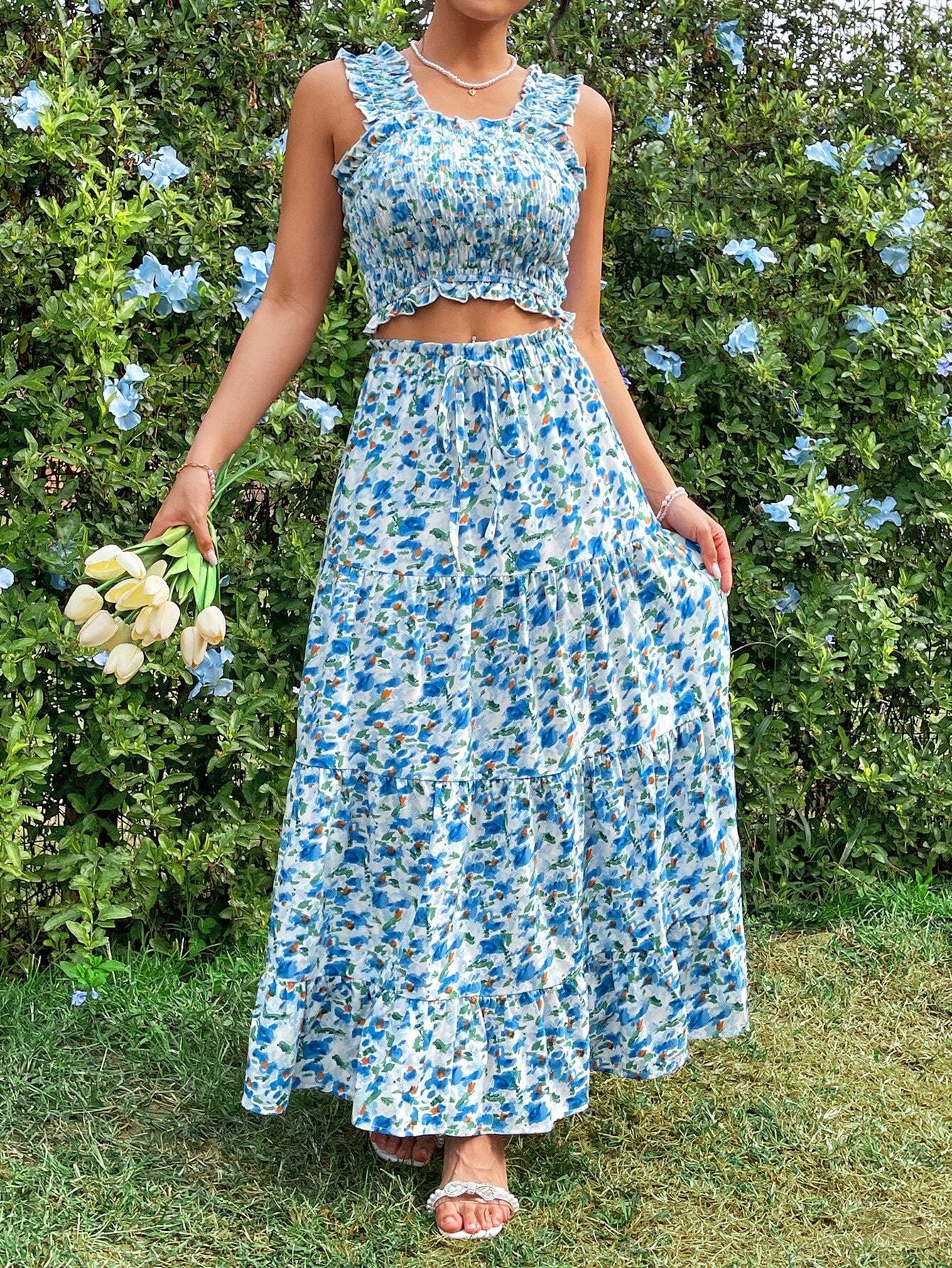 Buy SHEIN Prive Small Floral Print Vacation 2 Piece Outfit in Pakistan