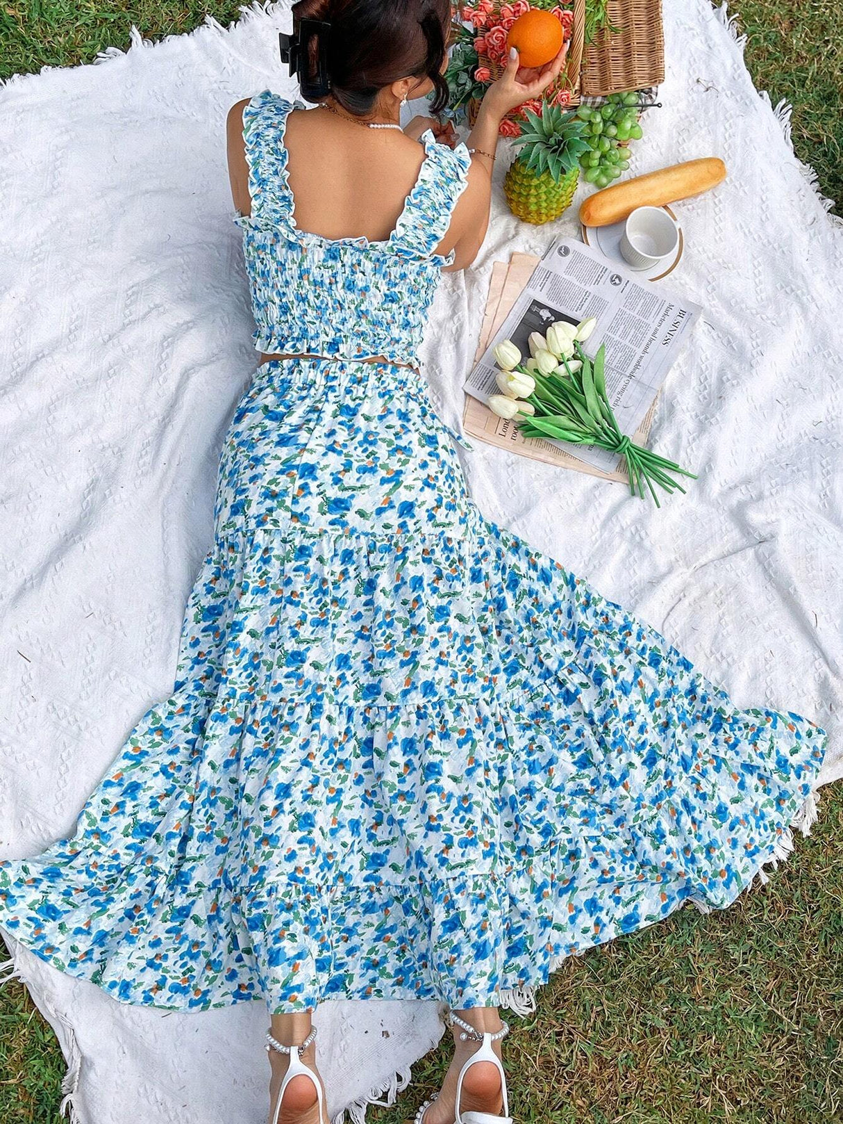 Buy SHEIN Prive Small Floral Print Vacation 2 Piece Outfit in Pakistan