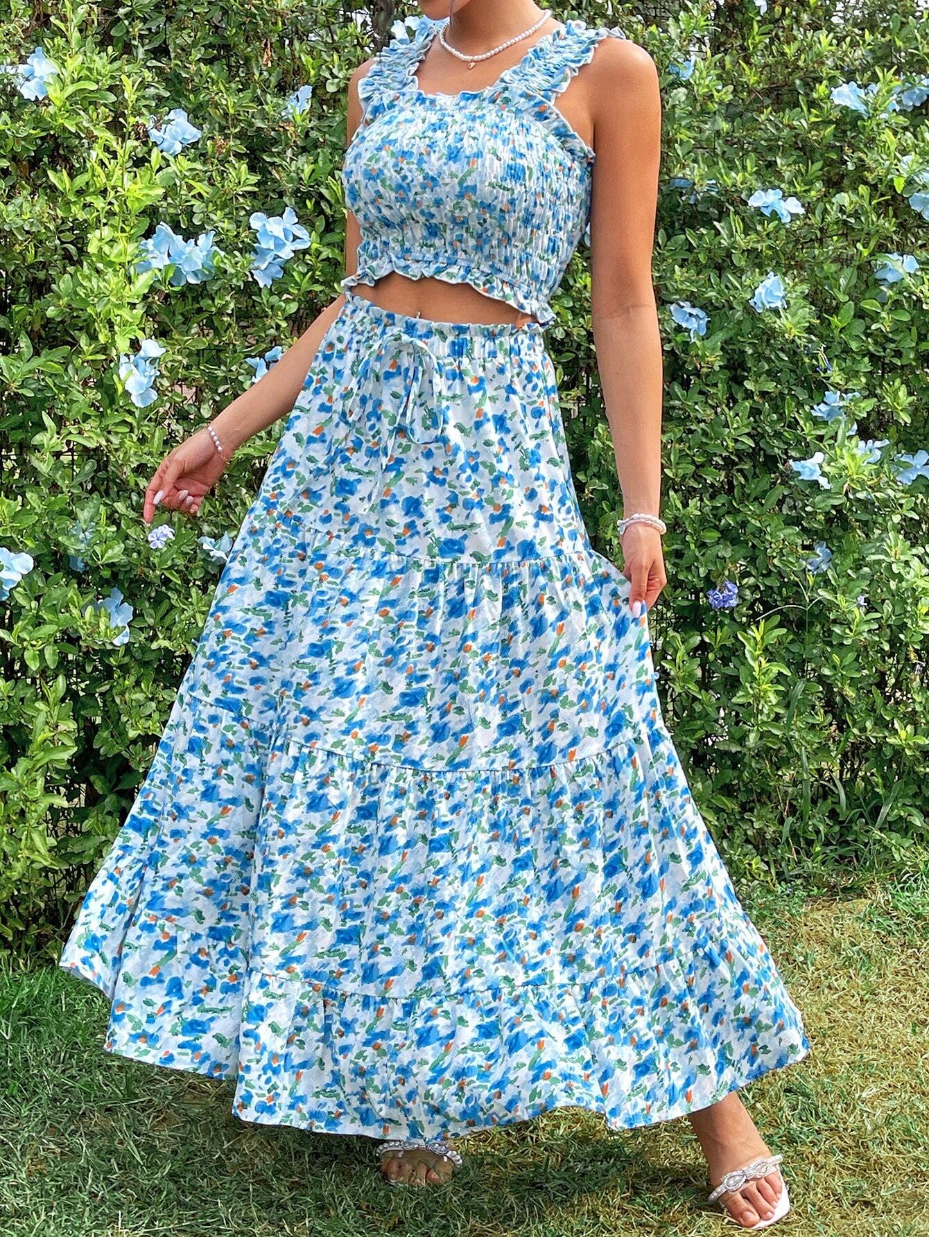 Buy SHEIN Prive Small Floral Print Vacation 2 Piece Outfit in Pakistan