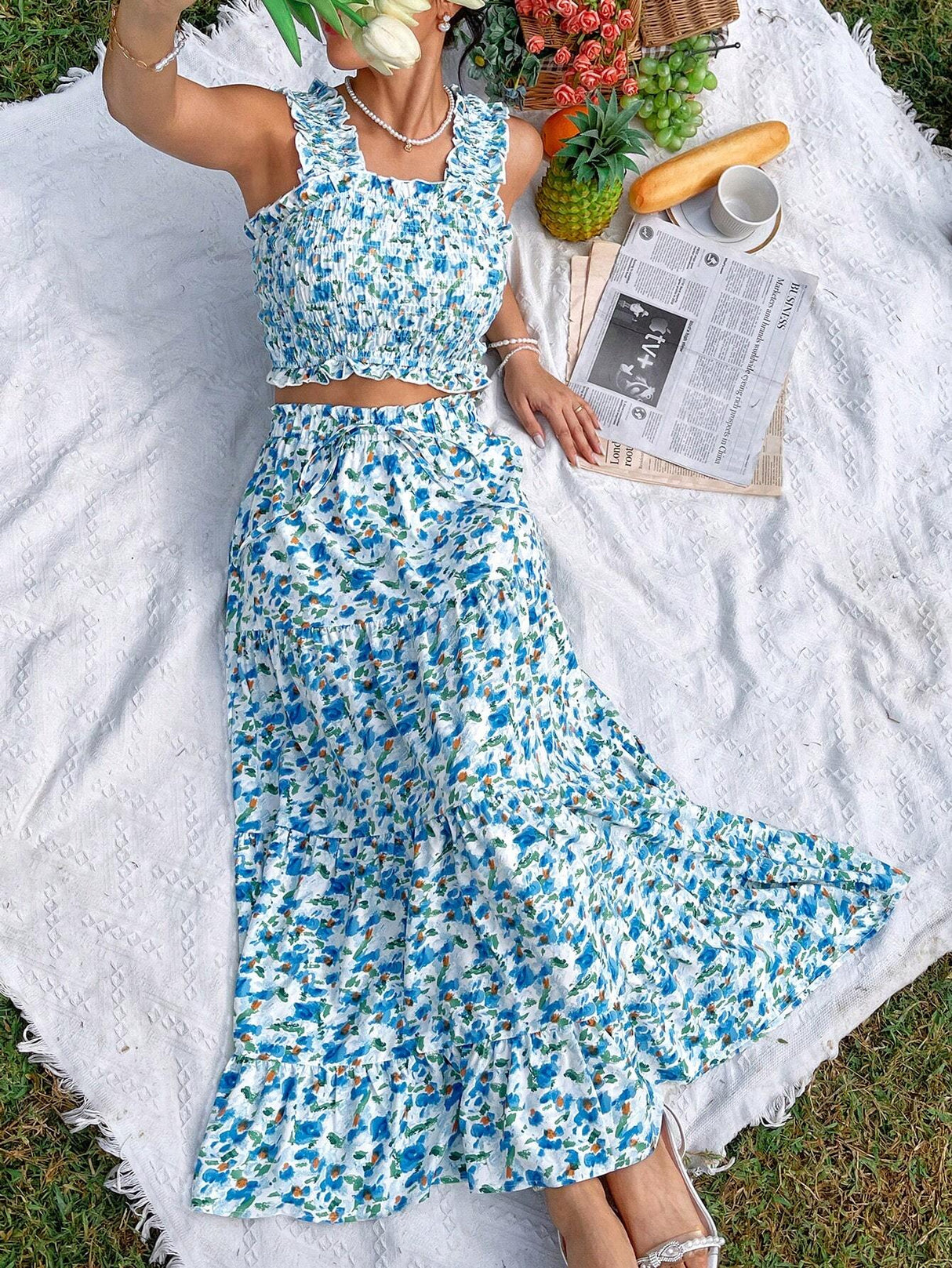 Buy SHEIN Prive Small Floral Print Vacation 2 Piece Outfit in Pakistan