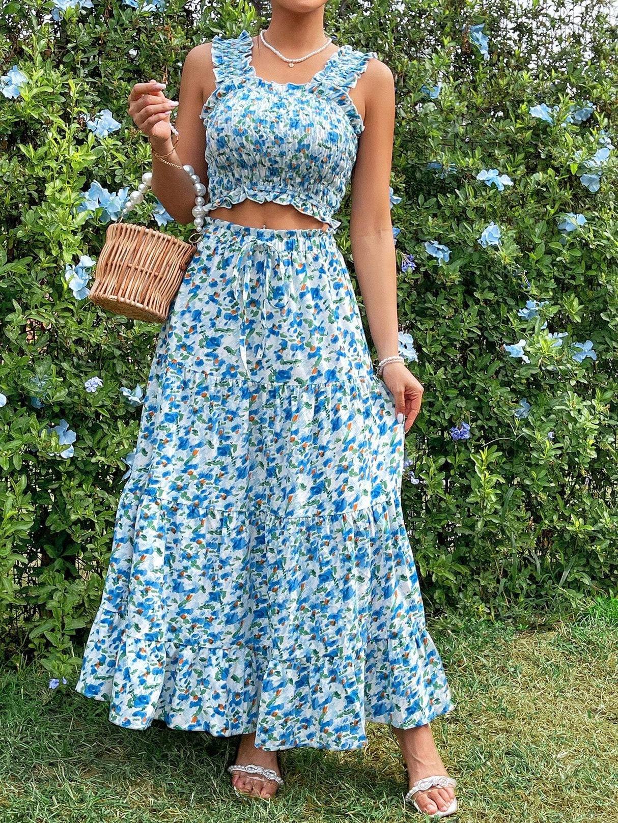 Buy SHEIN Prive Small Floral Print Vacation 2 Piece Outfit in Pakistan