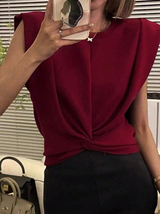 Buy SHEIN Prive Solid Color Twisted Knot Hem T-Shirt in Pakistan