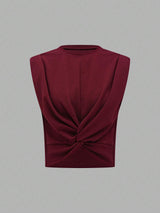 Buy SHEIN Prive Solid Color Twisted Knot Hem T-Shirt in Pakistan