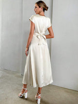 Buy SHEIN Privé Solid Criss Cross Front Satin A-line Dress in Pakistan