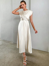 Buy SHEIN Privé Solid Criss Cross Front Satin A-line Dress in Pakistan