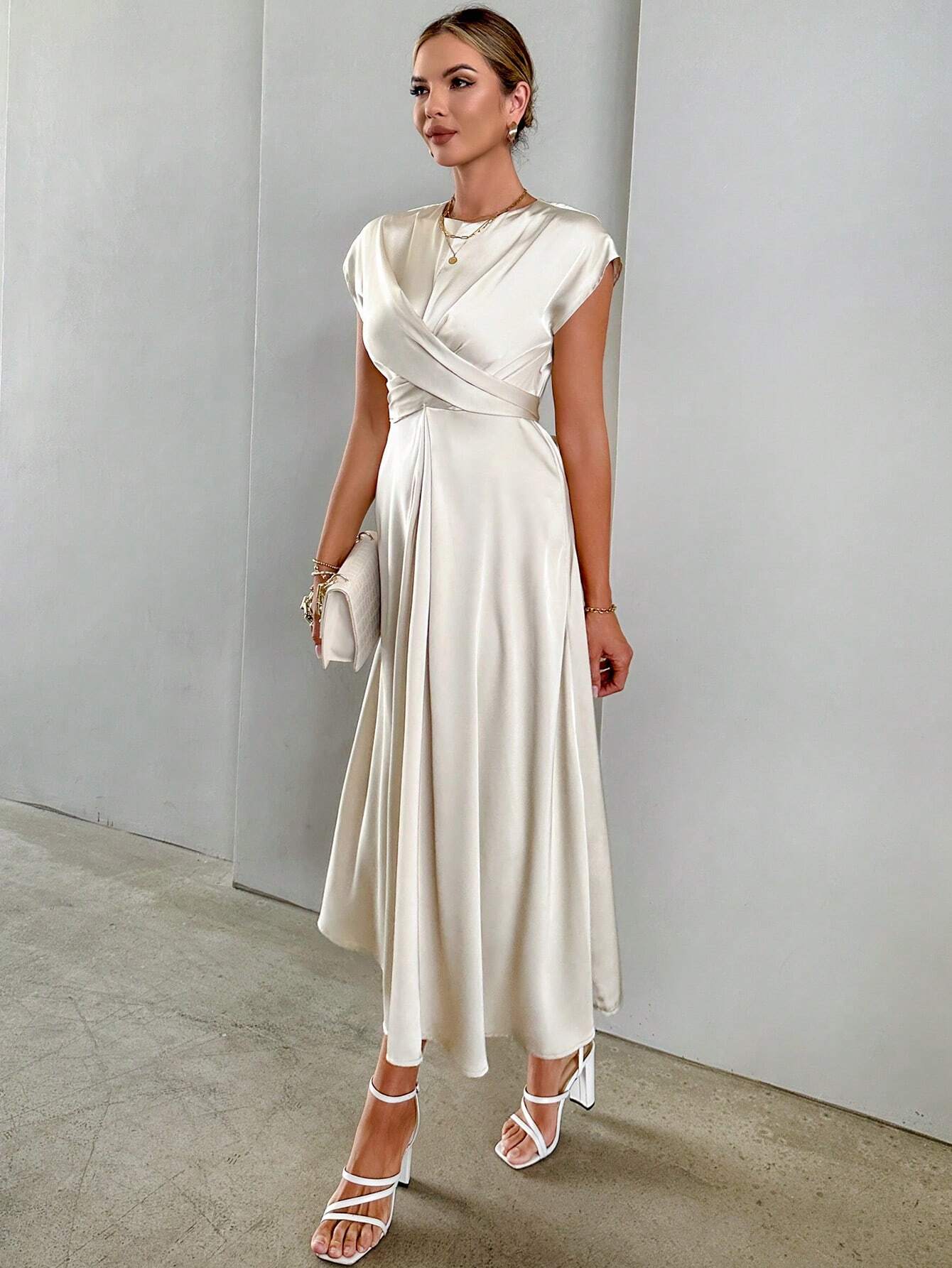 Buy SHEIN Privé Solid Criss Cross Front Satin A-line Dress in Pakistan