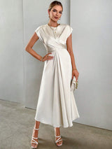Buy SHEIN Privé Solid Criss Cross Front Satin A-line Dress in Pakistan