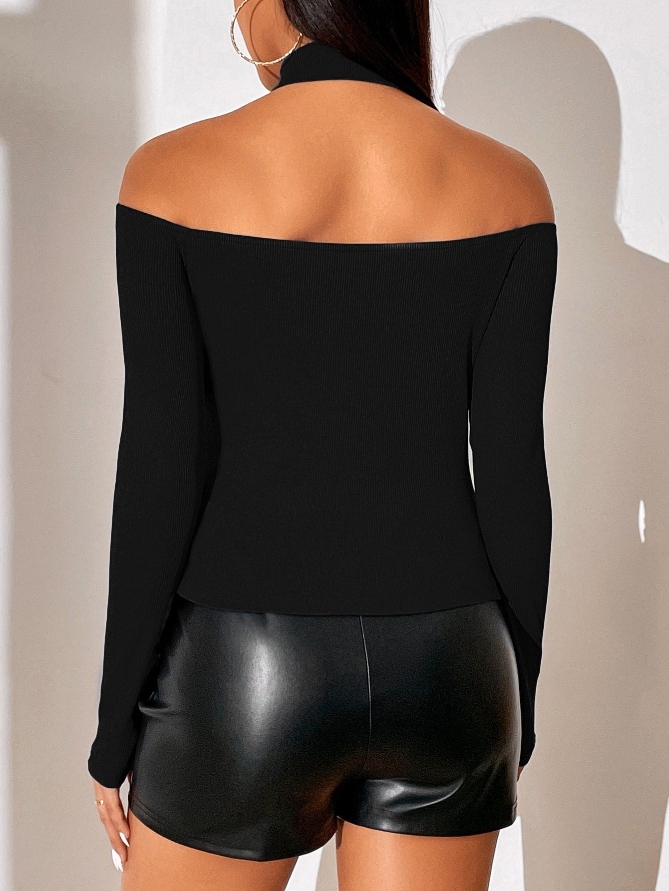 Buy SHEIN Privé Solid Criss Cross Halter Neck Tee in Pakistan