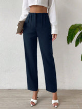 Buy SHEIN Privé Solid Fold Pleated Detail Straight Leg Pants in Pakistan