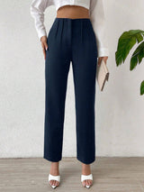 Buy SHEIN Privé Solid Fold Pleated Detail Straight Leg Pants in Pakistan
