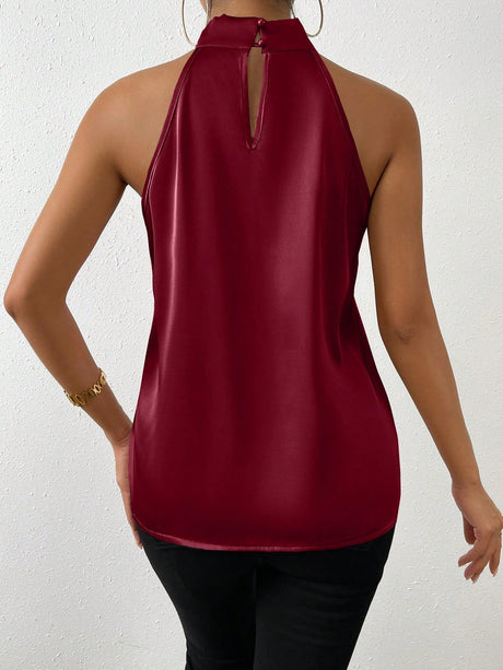 Buy SHEIN Priv̩ Solid Satin Halter Neck Blouse in Pakistan