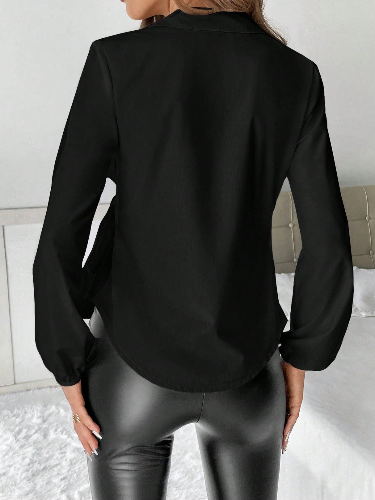 Buy SHEIN Privé Solid Wrap Knot Side Blouse in Pakistan