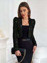Buy SHEIN Priv̩ Sparkling Open Front Puff Sleeve Jacket in Pakistan