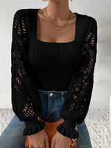 Buy SHEIN Privé Square Neck Flare Sleeve Sweater in Pakistan