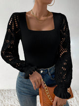 Buy SHEIN Privé Square Neck Flare Sleeve Sweater in Pakistan