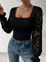 Buy SHEIN Privé Square Neck Flare Sleeve Sweater in Pakistan
