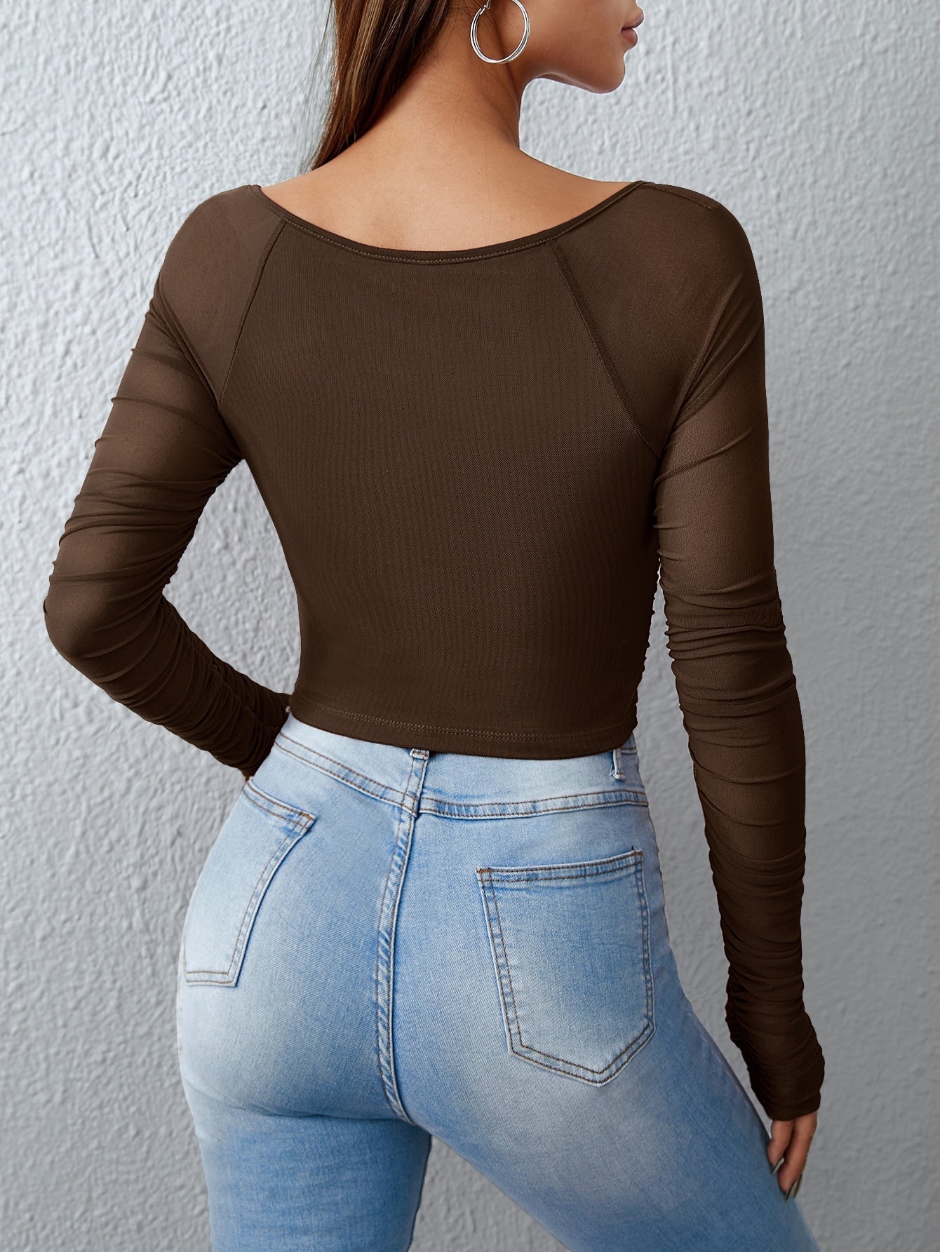 Buy SHEIN Privé Square Neck Ruched Mesh Top in Pakistan