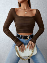Buy SHEIN Privé Square Neck Ruched Mesh Top in Pakistan