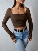 Buy SHEIN Privé Square Neck Ruched Mesh Top in Pakistan