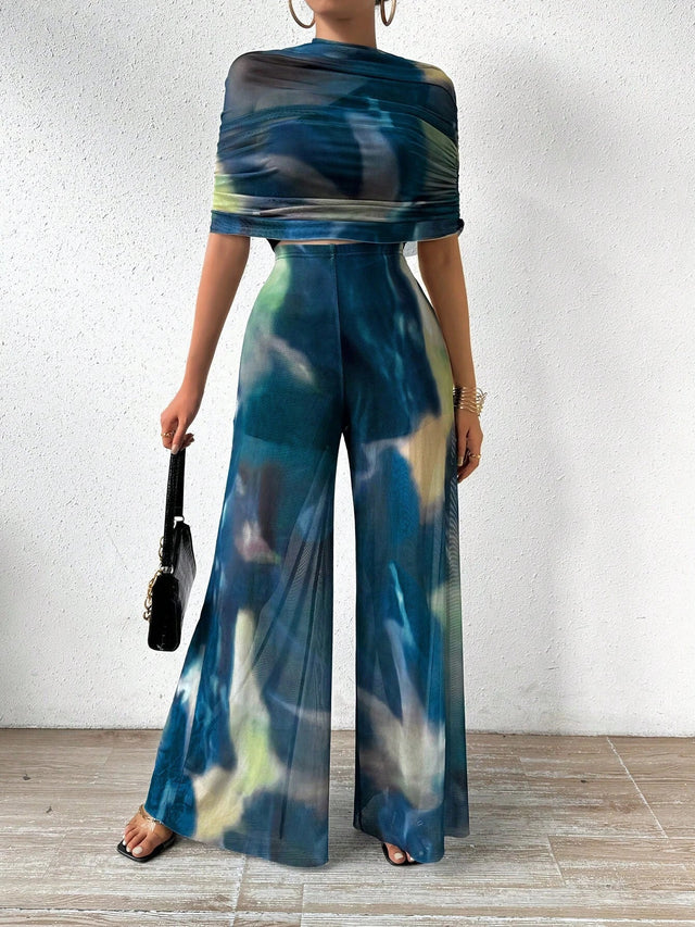 Buy SHEIN Prive Tie-dye One Shoulder Wide Leg Jumpsuit With Top in Pakistan