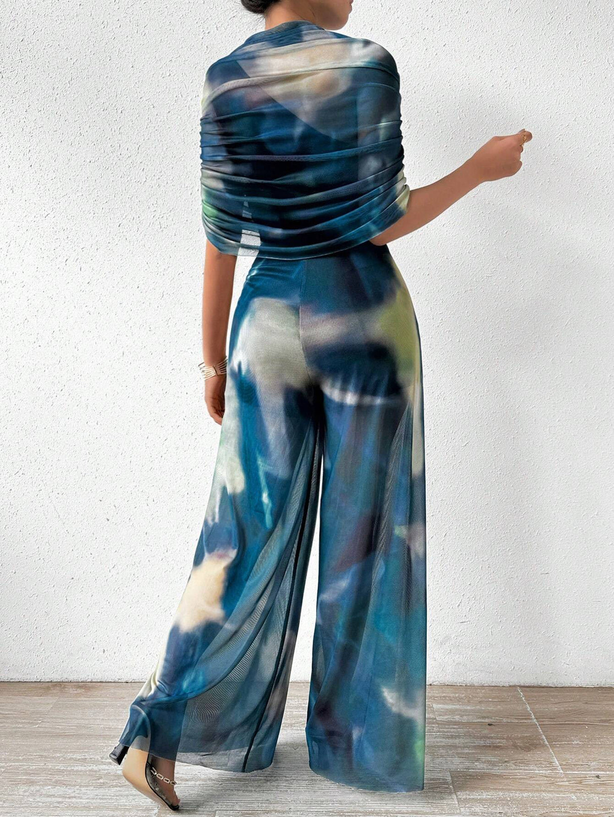 Buy SHEIN Prive Tie-dye One Shoulder Wide Leg Jumpsuit With Top in Pakistan