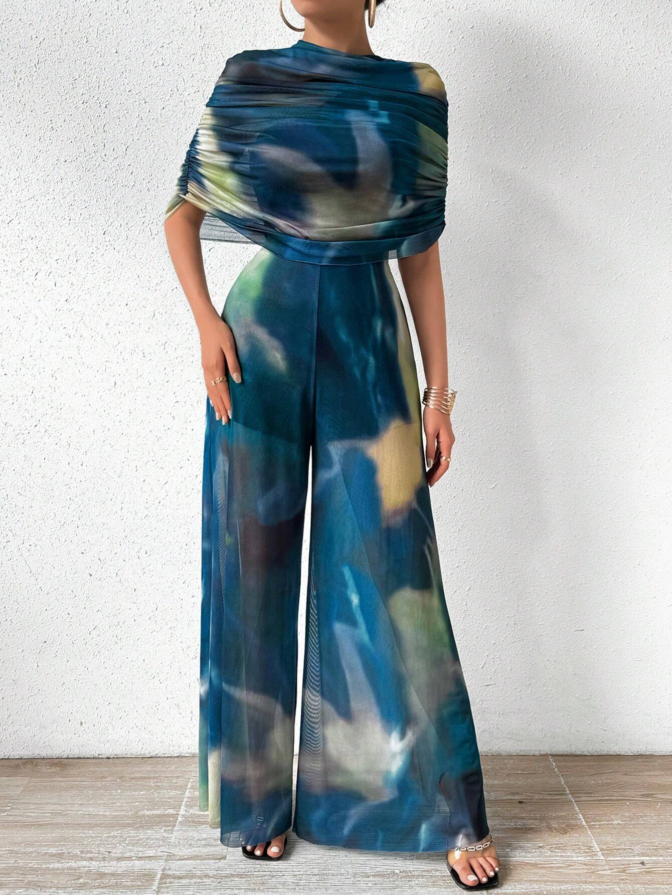 Buy SHEIN Prive Tie-dye One Shoulder Wide Leg Jumpsuit With Top in Pakistan