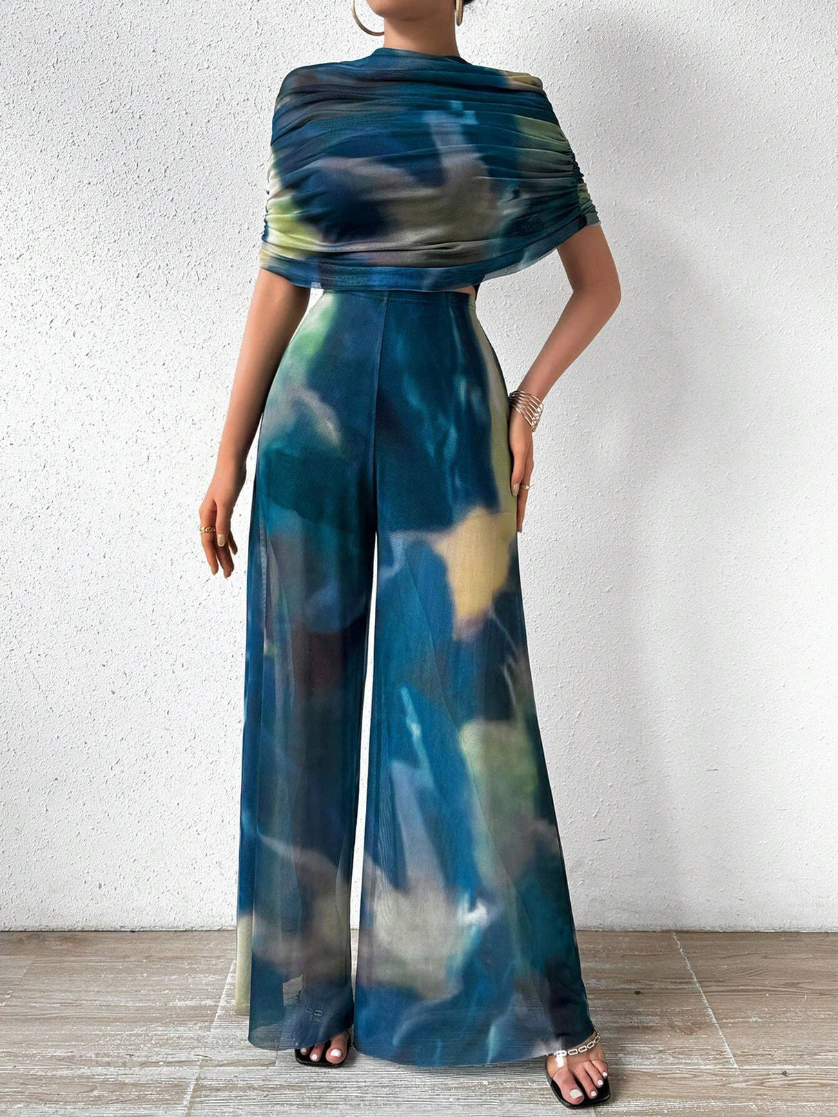 Buy SHEIN Prive Tie-dye One Shoulder Wide Leg Jumpsuit With Top in Pakistan