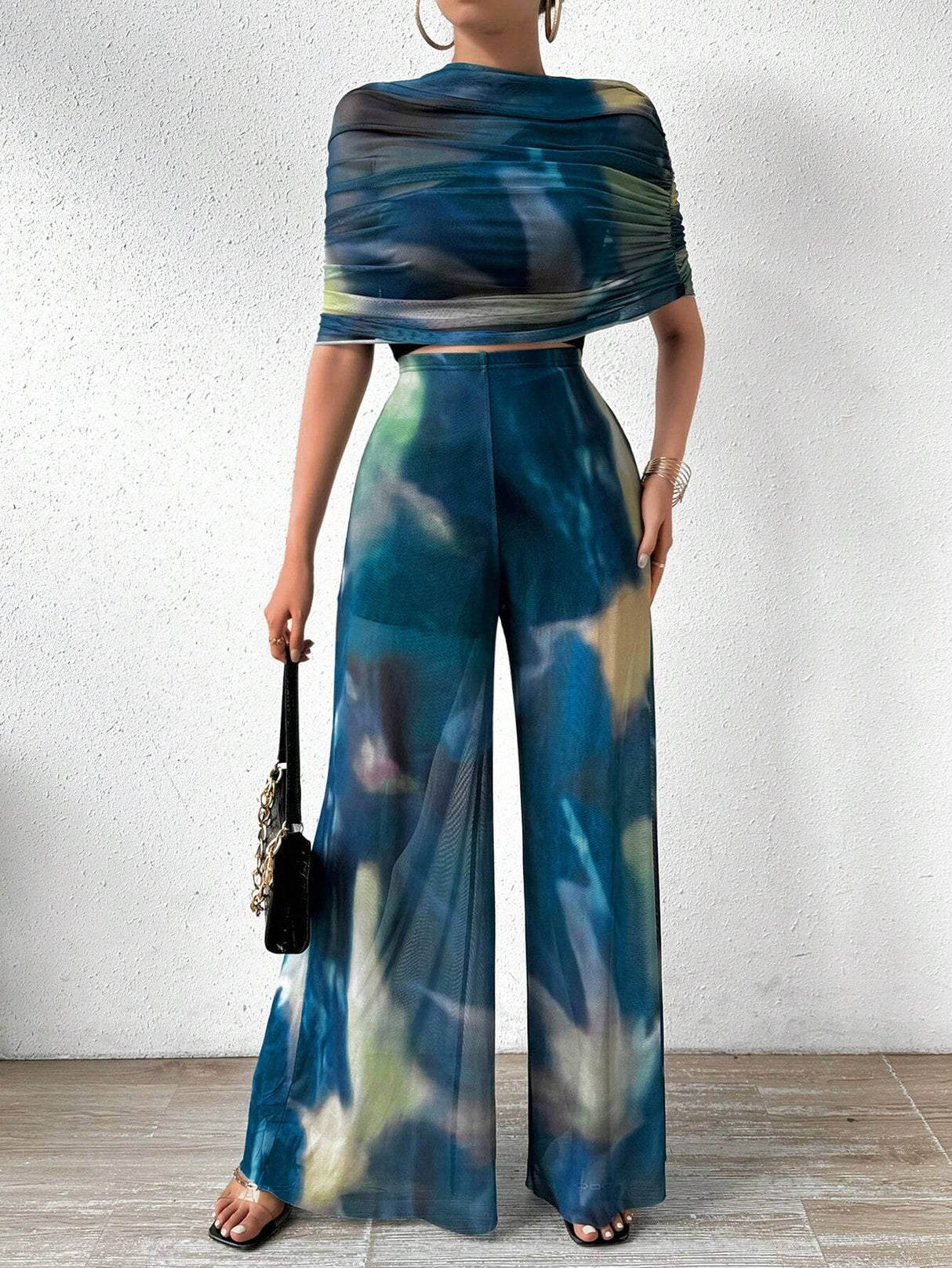 Buy SHEIN Prive Tie-dye One Shoulder Wide Leg Jumpsuit With Top in Pakistan