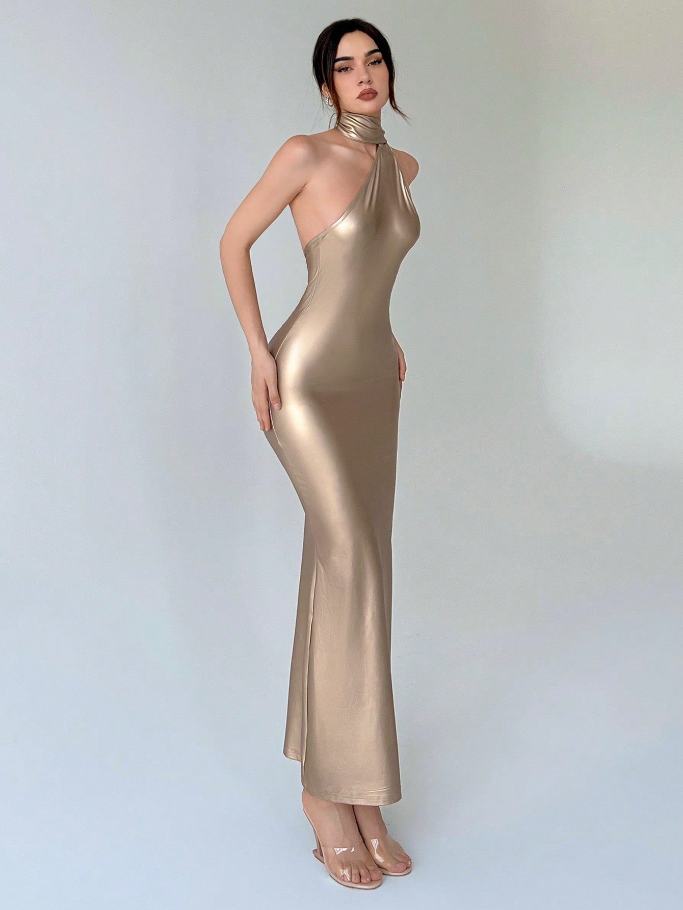 SHEIN Priv Women'S Glossy Backless Dress  Bechlo.pk