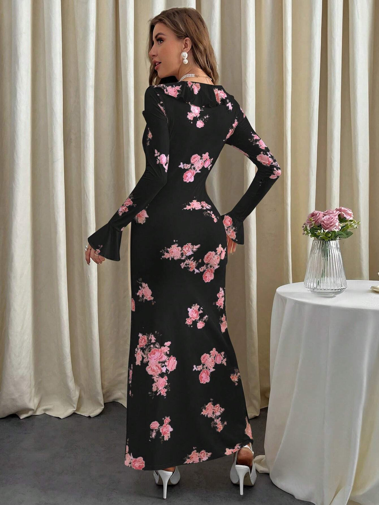 Buy SHEIN Priv̩ Women's Floral Print Ruffle Hem Dress in Pakistan