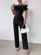 Buy SHEIN Priv̩ Women's One Shoulder Ruffle Trim Jumpsuit in Pakistan
