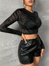 Buy SHEIN Privé Zebra Striped Print Crop Mesh Top Without Bra in Pakistan